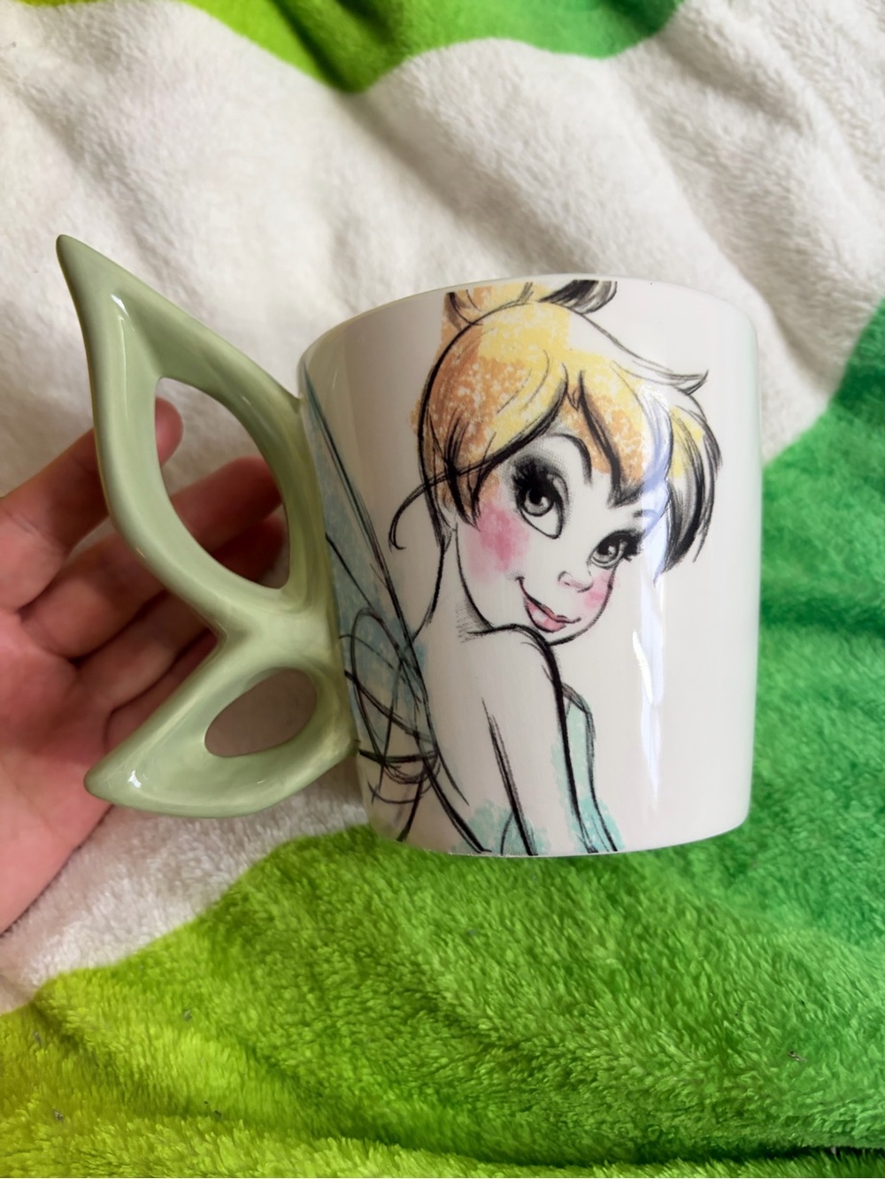 Disney Tinker Bell Ceramic Mug with Light Green Wing Handle